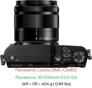 Panasonic GX850 with Panasonic 35-100mm F4.0-5.6 Lens Size
