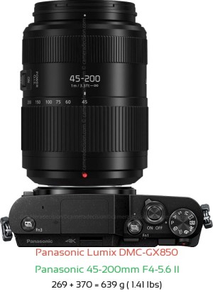 Panasonic GX850 with Panasonic 45-200mm F4-5.6 II Lens Size