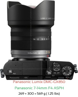 Panasonic GX850 with Panasonic 7-14mm F4 ASPH Lens Size