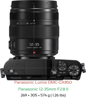 Panasonic GX850 with Panasonic 12-35mm F2.8 II Lens Size