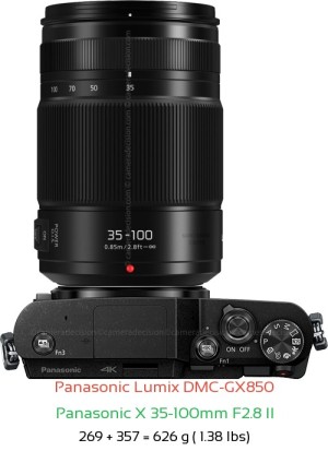 Panasonic GX850 with Panasonic X 35-100mm F2.8 II Lens Size