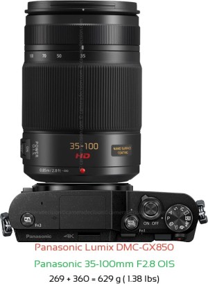 Panasonic GX850 with Panasonic 35-100mm F2.8 OIS Lens Size