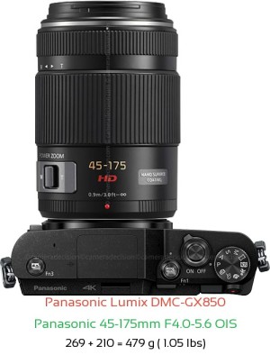 Panasonic GX850 with Panasonic 45-175mm F4.0-5.6 OIS Lens Size