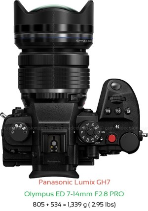 Panasonic GH7 with Olympus ED 7-14mm F2.8 PRO Lens Size