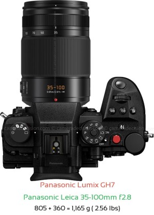 Panasonic GH7 with Panasonic Leica 35-100mm f2.8 Lens Size