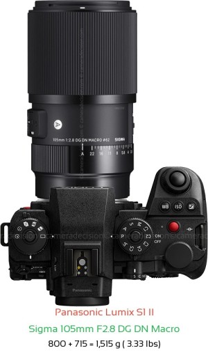 Panasonic S1 II with Sigma 105mm F2.8 DG DN Macro Lens Size