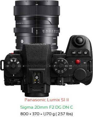 Panasonic S1 II with Sigma 20mm F2 DG DN C Lens Size