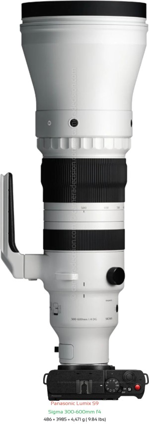 Panasonic S9 with Sigma 300-600mm f4 Lens Size