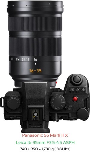 Panasonic S5 II X with Leica 16-35mm F3.5-4.5 ASPH Lens Size