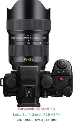 Panasonic S5 II X with Leica SL 14-24mm F2.8 ASPH Lens Size