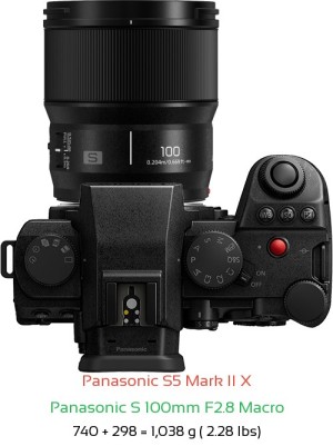 Panasonic S5 II X with Panasonic S 100mm F2.8 Macro Lens Size