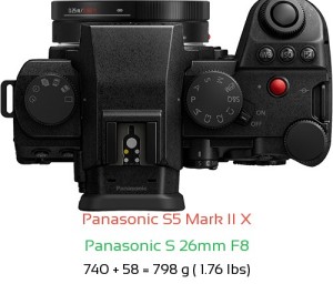Panasonic S5 II X with Panasonic S 26mm F8 Lens Size