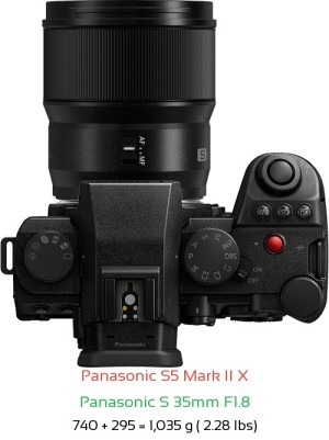Panasonic S5 II X with Panasonic S 35mm F1.8 Lens Size