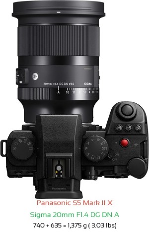 Panasonic S5 II X with Sigma 20mm F1.4 DG DN A Lens Size