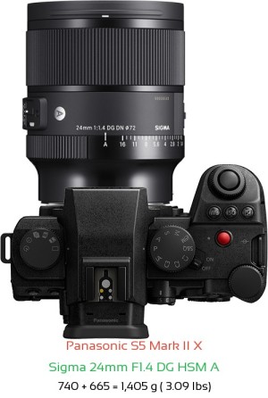 Panasonic S5 II X with Sigma 24mm F1.4 DG HSM A Lens Size
