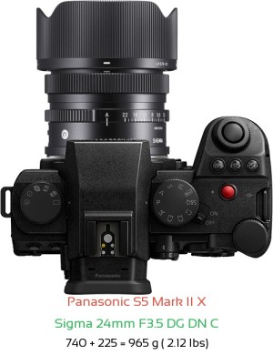 Panasonic S5 II X with Sigma 24mm F3.5 DG DN C Lens Size