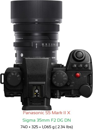 Panasonic S5 II X with Sigma 35mm F2 DG DN Lens Size