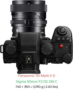 Panasonic S5 II X with Sigma 50mm F2 C Lens Size
