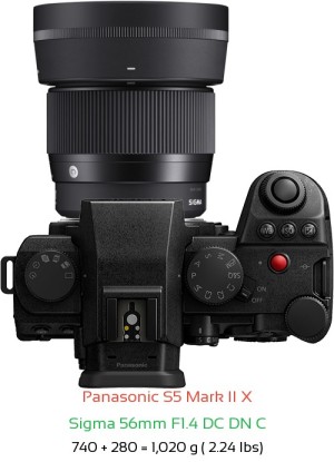 Panasonic S5 II X with Sigma 56mm F1.4 DC DN C Lens Size