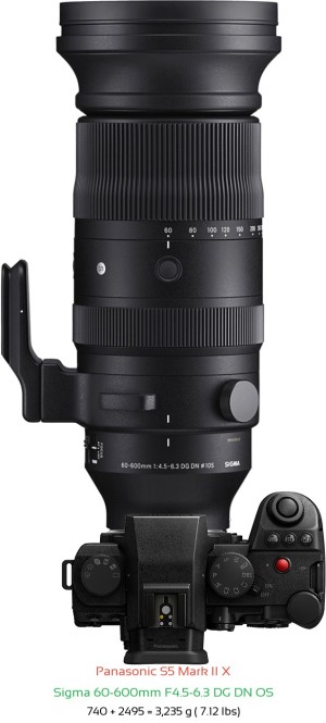 Panasonic S5 II X with Sigma 60-600mm F4.5-6.3 DG DN Lens Size
