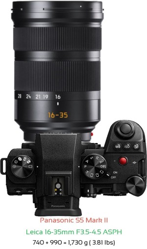 Panasonic S5 II with Leica 16-35mm F3.5-4.5 ASPH Lens Size