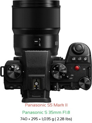 Panasonic S5 II with Panasonic S 35mm F1.8 Lens Size