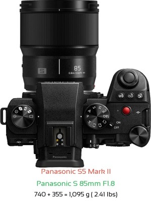 Panasonic S5 II with Panasonic S 85mm F1.8 Lens Size