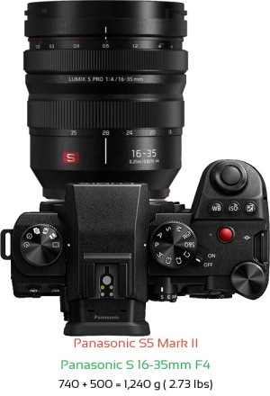 Panasonic S5 II with Panasonic S 16-35mm F4 Lens Size
