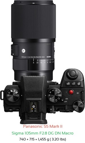 Panasonic S5 II with Sigma 105mm F2.8 DG DN Macro Lens Size