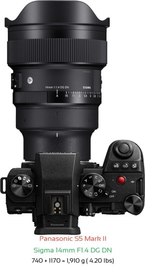 Panasonic S5 II with Sigma 14mm F1.4 DG DN Lens Size