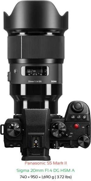 Panasonic S5 II with Sigma 20mm F1.4 DG HSM A Lens Size