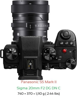Panasonic S5 II with Sigma 20mm F2 DG DN C Lens Size