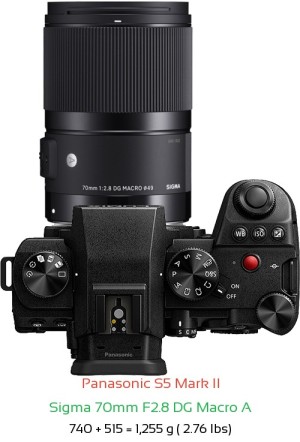 Panasonic S5 II with Sigma 70mm F2.8 DG Macro A Lens Size