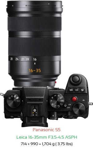 Panasonic S5 with Leica 16-35mm F3.5-4.5 ASPH Lens Size