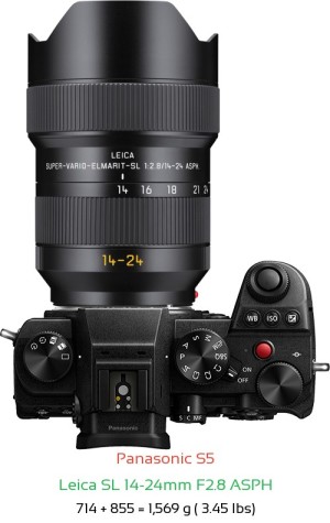 Panasonic S5 with Leica SL 14-24mm F2.8 ASPH Lens Size