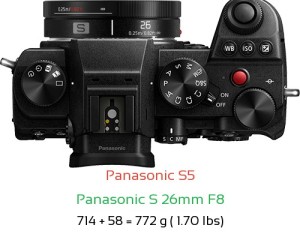 Panasonic S5 with Panasonic S 26mm F8 Lens Size