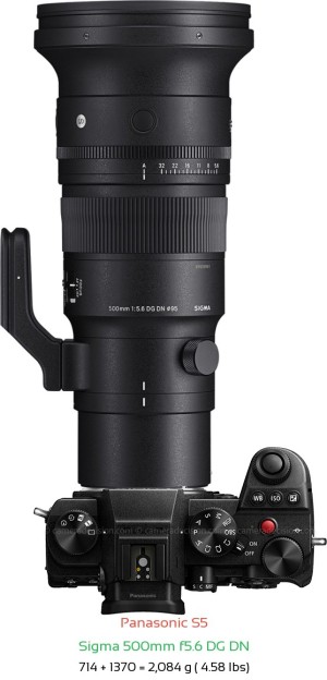 Panasonic S5 with Sigma 500mm f5.6 DG DN Lens Size