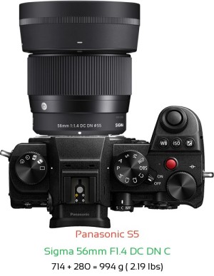 Panasonic S5 with Sigma 56mm F1.4 DC DN C Lens Size