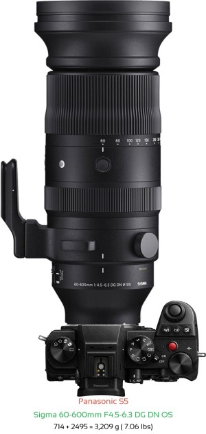 Panasonic S5 with Sigma 60-600mm F4.5-6.3 DG DN Lens Size