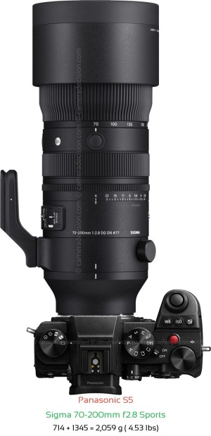 Panasonic S5 with Sigma 70-200mm f2.8 Sports Lens Size