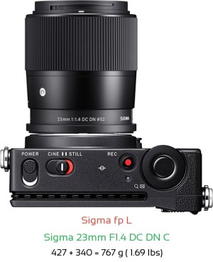 Sigma fp L with Sigma 23mm F1.4 DC DN C Lens Size