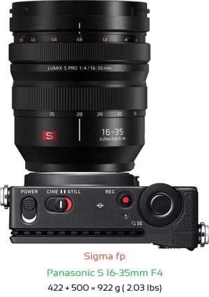 Sigma fp with Panasonic S 16-35mm F4 Lens Size