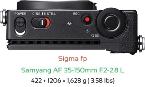 Sigma fp with Samyang AF 35-150mm F2-2.8 L Lens Size