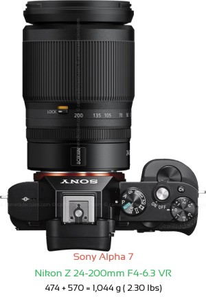 Sony A7 with Nikon Z 24-200mm F4-6.3 Lens Size