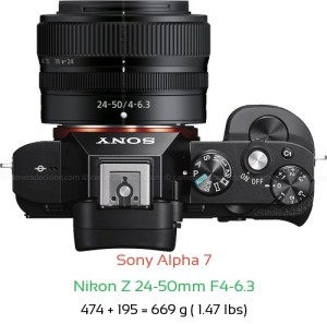 Sony A7 with Nikon Z 24-50mm F4-6.3 Lens Size