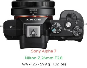 Sony A7 with Nikon Z 26mm F2.8 Lens Size