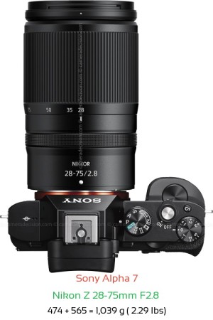 Sony A7 with Nikon Z 28-75mm F2.8  Lens Size