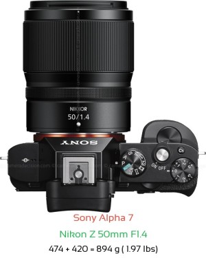 Sony A7 with Nikon Z 50mm F1.4 Lens Size