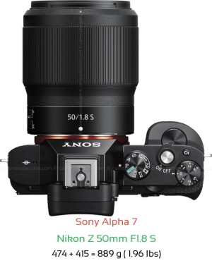Sony A7 with Nikon Z 50mm F1.8 S Lens Size