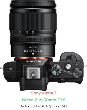 Sony A7 with Nikon Z 16-50mm F2.8 Lens Size